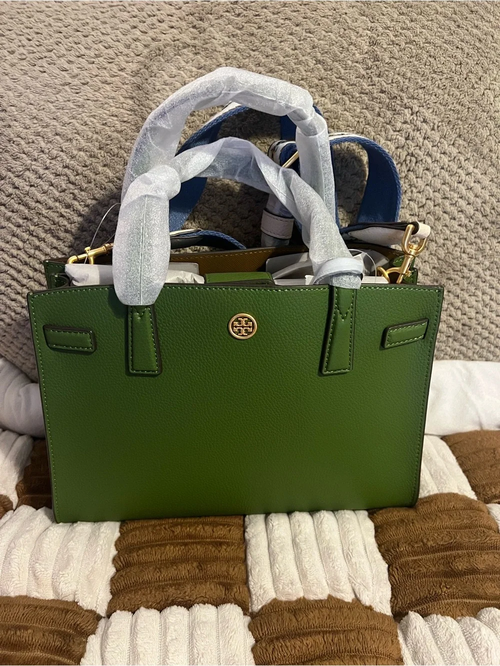 Tory Burch Walker Webbing Strap Small Satchel in Spinach Green NWTS!